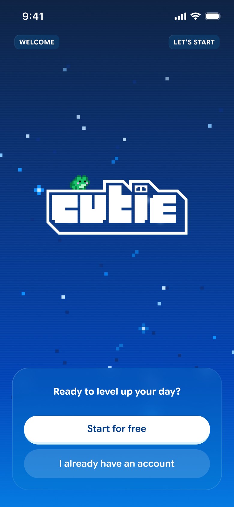 Cutie welcome screen